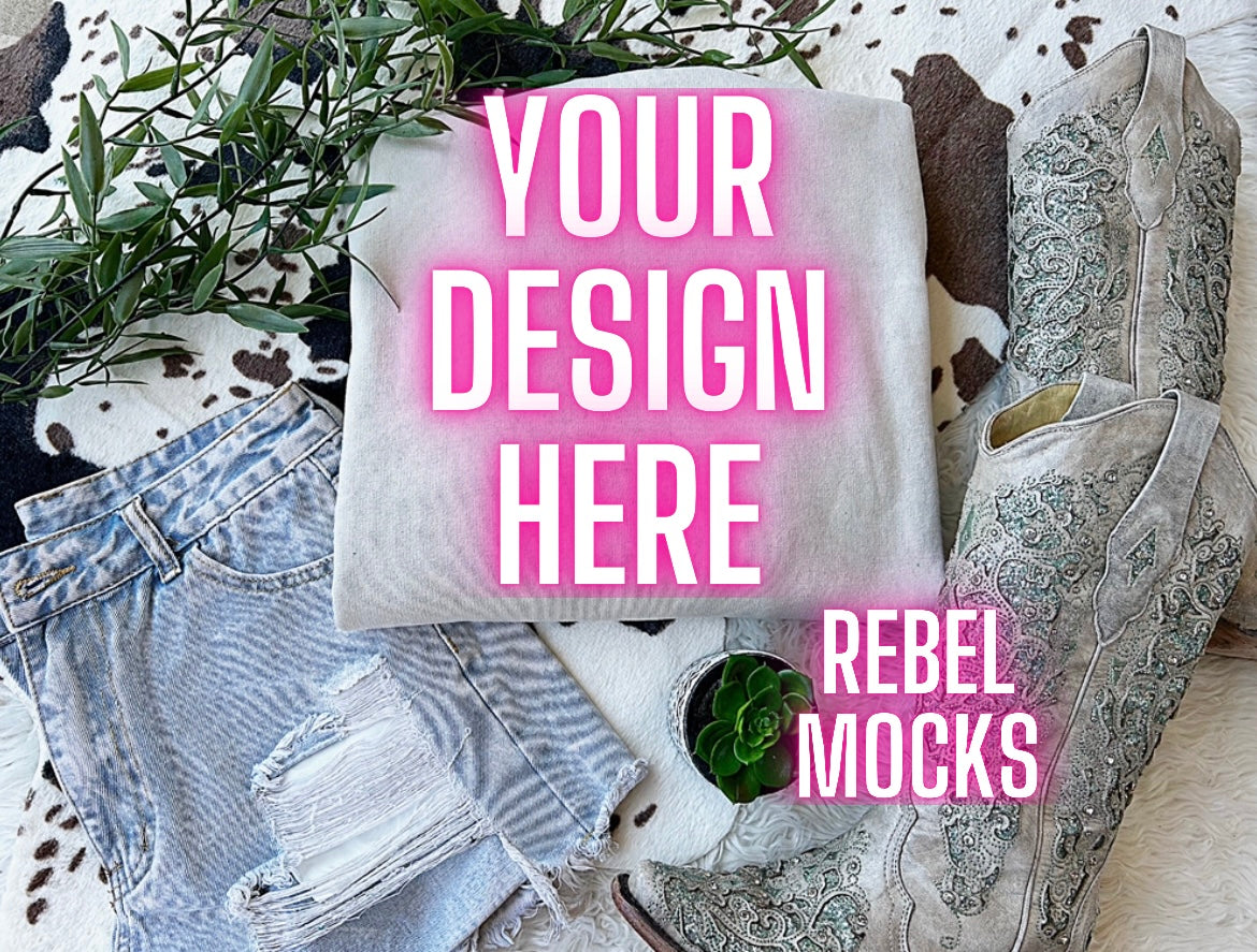 Western Vibes Sand Gildan Flat Lay Mock UP