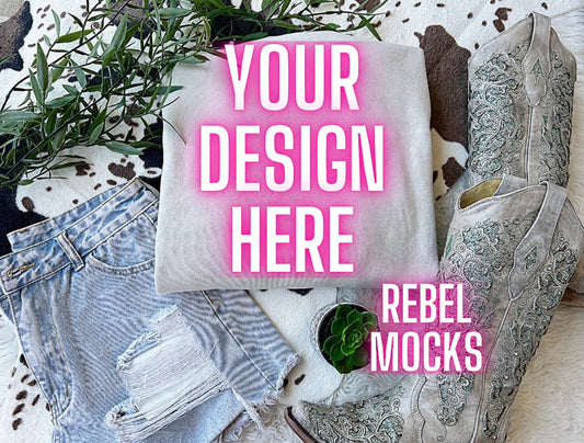 Western Vibes Sand Gildan Flat Lay Mock UP