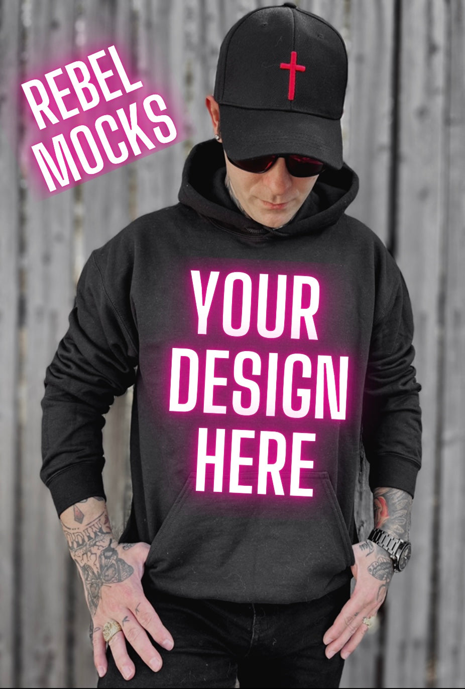 Mens Alt Style Black Hoodie Model Mock Up