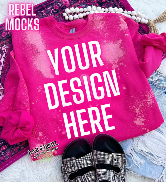 Heliconia Bleach Crew Neck Sweatshirt TRENDING Flat Lay Mock up