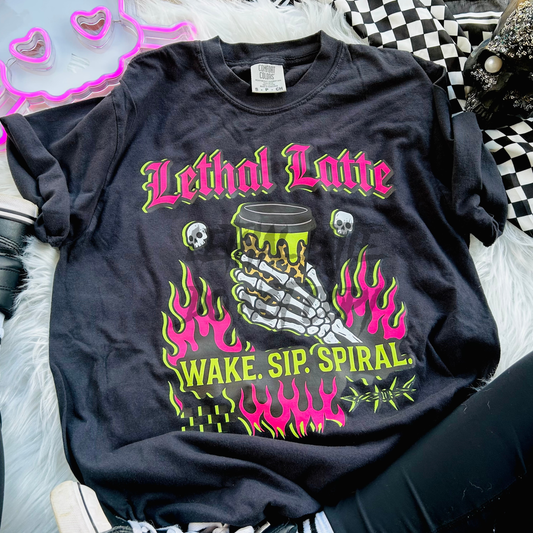 Lethal Latte- Wake Sip Spiral Tee