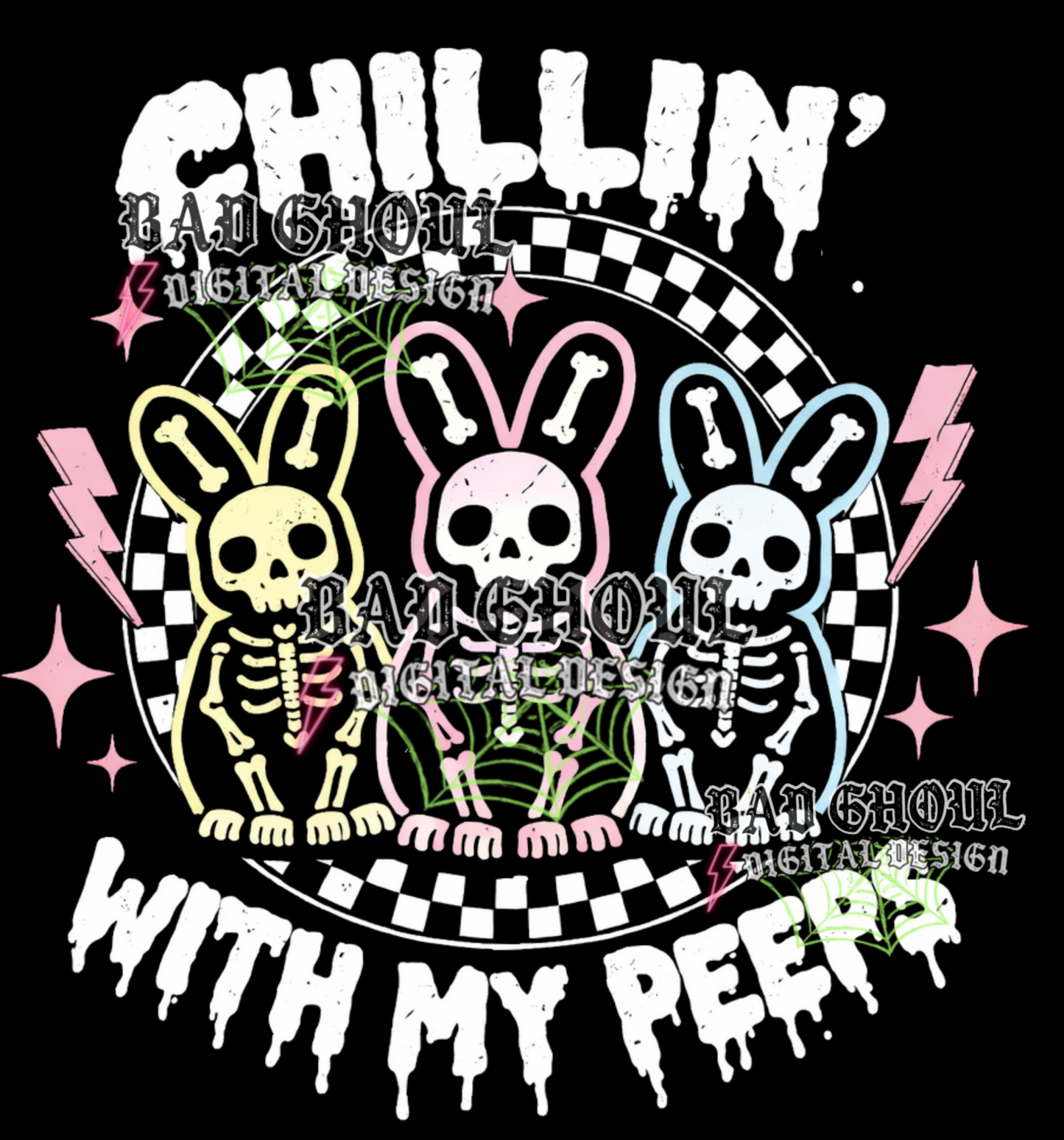 Chillin with my Peeps - Skellie Bunnies | PNG DOWNLOAD BLACK FAB ONLY