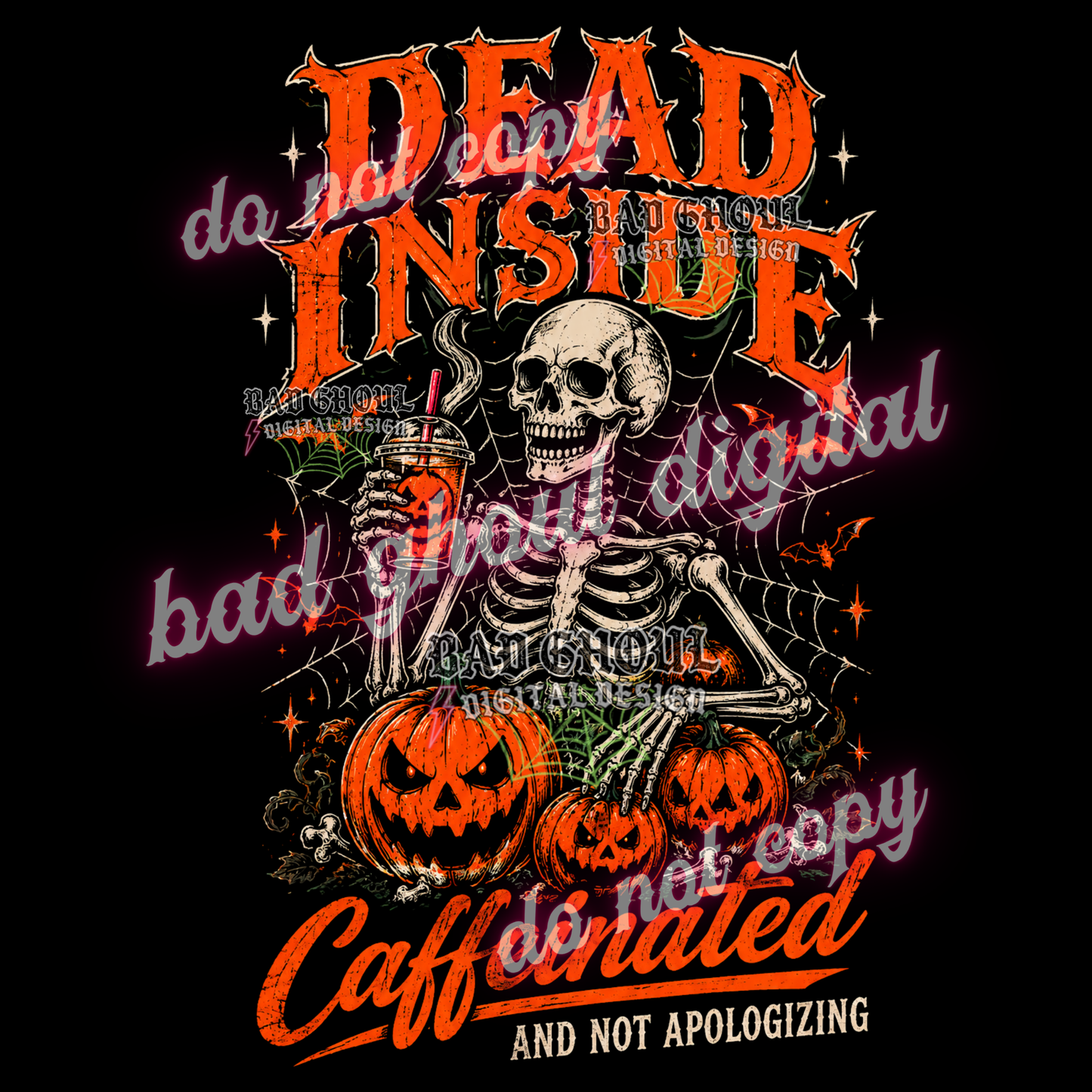 Dead Inside - Skellie + Pumpkin | PNG DOWNLOAD BLACK FAB ONLY