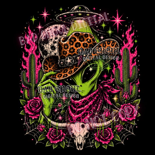 Alien Cowboy | Howdy | PNG DOWNLOAD BLACK FAB ONLY