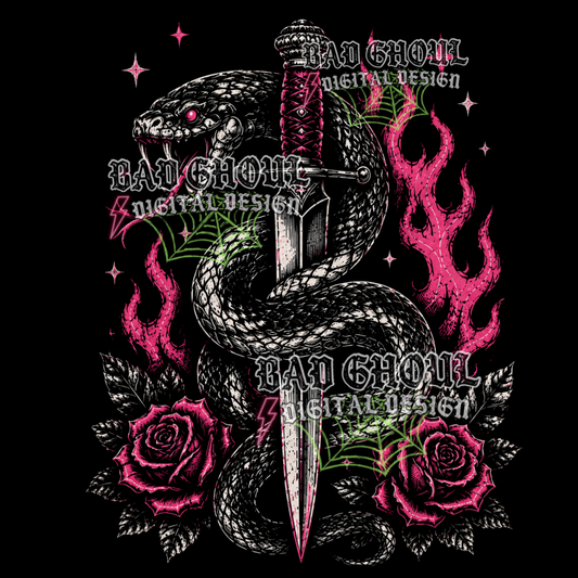 Deadly Snake + Dagger | PNG DOWNLOAD | Black Fabric Only