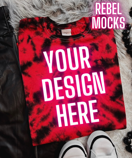 Black and red crystal dye  Flat Lay Mock UP