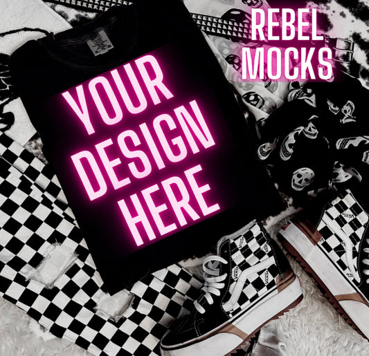 Black Trendy Comfort Colors Tee Flat Lay Mock Up