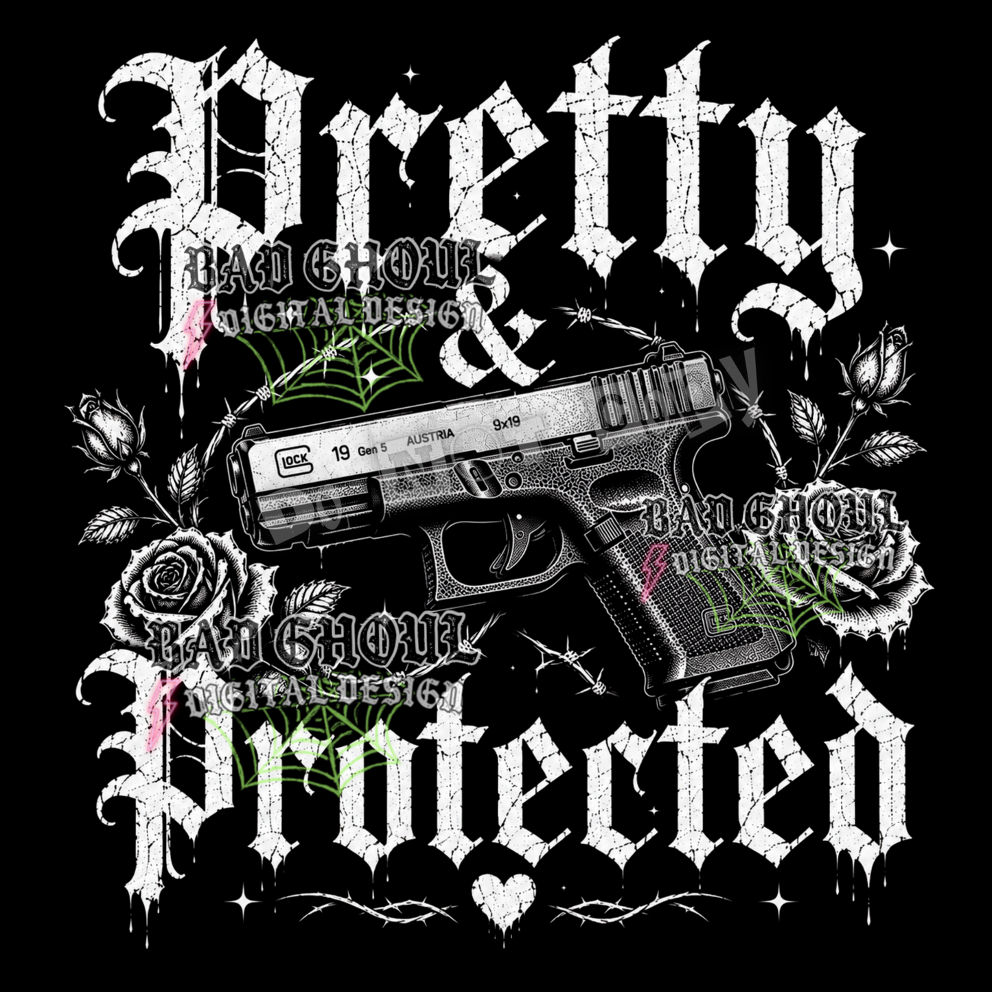 Pretty & Protected | PNG DOWNLOAD | Black Fabric Only