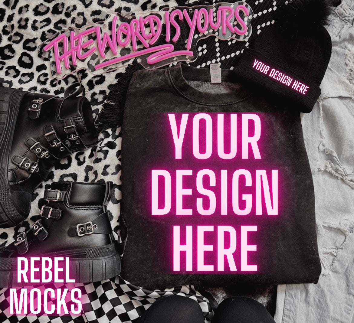 Mineral Wash Crew Neck Trendy Mock Up flat Lay