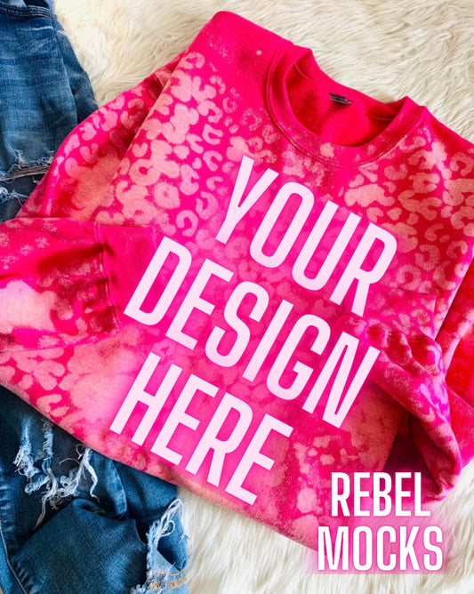 Leopard Hot Pink Acid Wash Crew Neck Sweatshirt