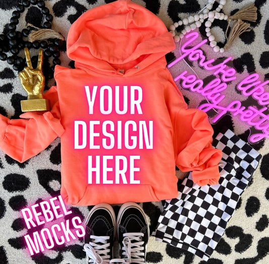 Jerzee Heather Retro Coral Flat Lay Mock Up TRENDING