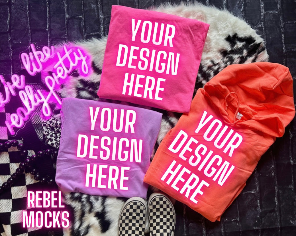 11 Mocks Bundle Combo Neon Hoodies Edgy Trendy Flat Lay & IRL Mock Ups