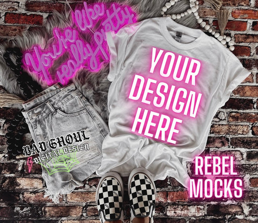 EDGY AF Vibes White Tee Flat Lay Mock Up