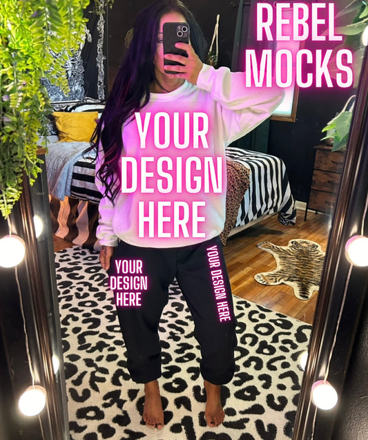 White Crew and Black Sweats Joggers Model Mock Up TRENDING