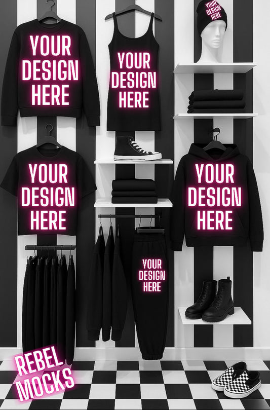 Black Tee Sweatshirt Joggers Tank Beanie Goth Edgy Alternative Mock  Up