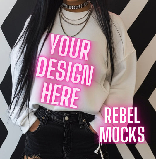 White  Crew Neck Sweatshirt Alternative Model Mock Up