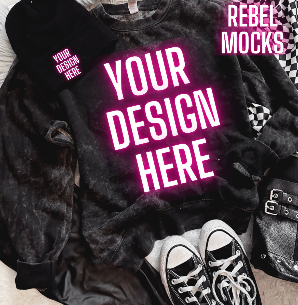 Mineral Wash Crew Neck Trendy Mock Up flat Lay