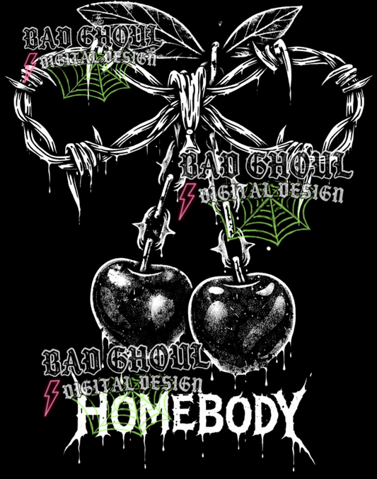 Homebody - Cherries + Chain Bow | PNG DOWNLOAD BLACK FAB ONLY