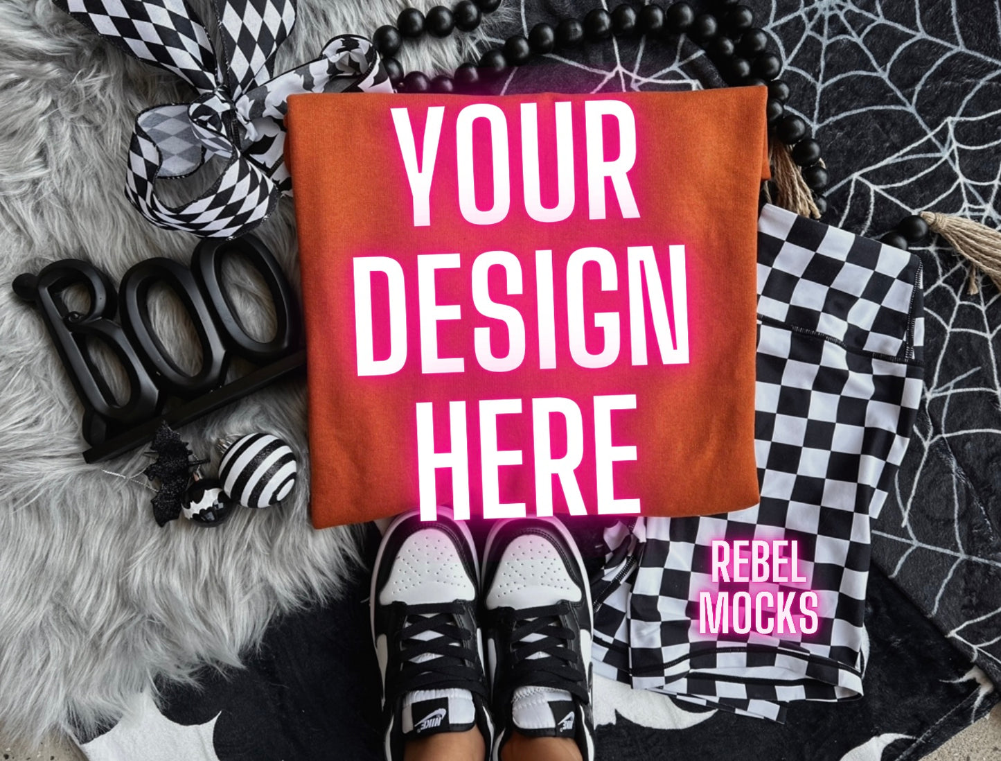 Spooky Jerzee Burnt Orange Crew Neck  Edgy Flat Lay Mock UP