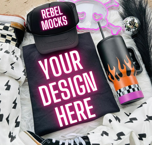 Black Tee Trending Alternative Flat Lay Mockup