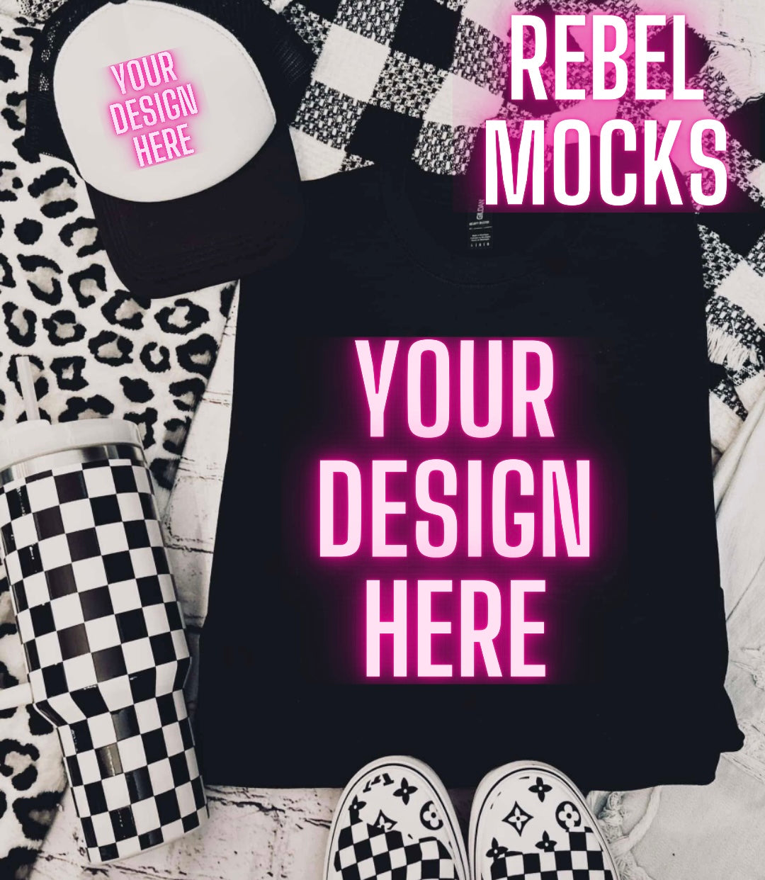 Black Tee/ Crew Mock Up trendy