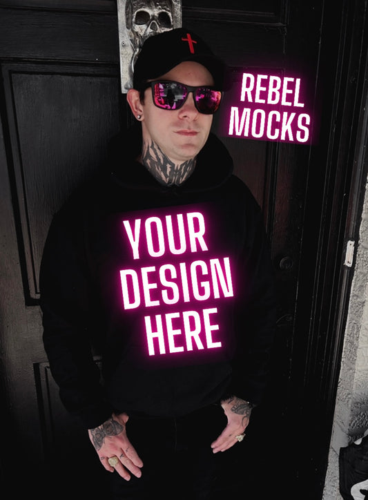 Mens Alt Style Black Hoodie Model Mock Up