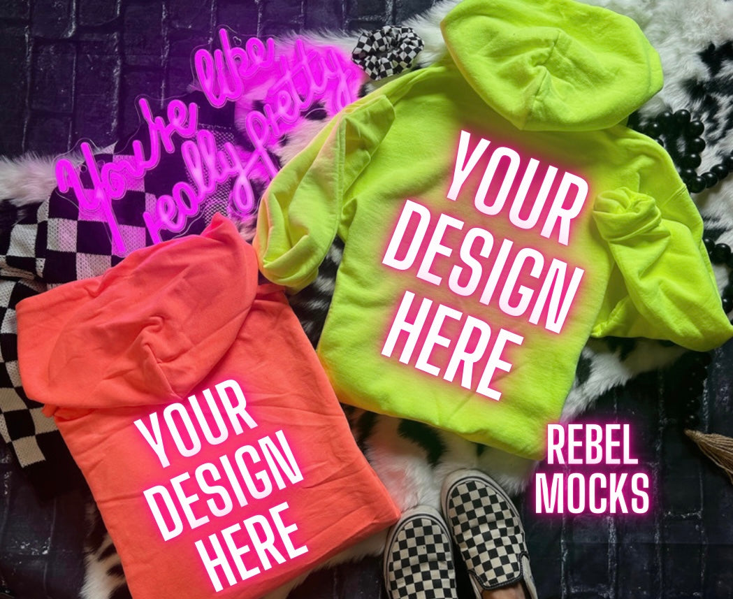 11 Mocks Bundle Combo Neon Hoodies Edgy Trendy Flat Lay & IRL Mock Ups