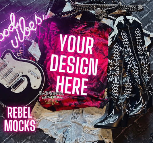 Red and Black Tie Dye Flat Lay Trendy Mock Up EDGY