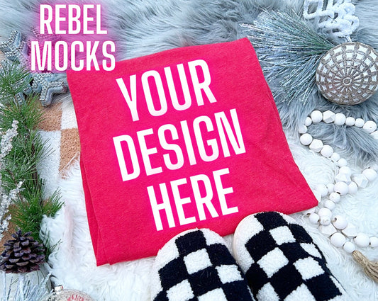 Bella Canvas Red Neutral Holiday Winter Flat Lay Mock Up Checkered