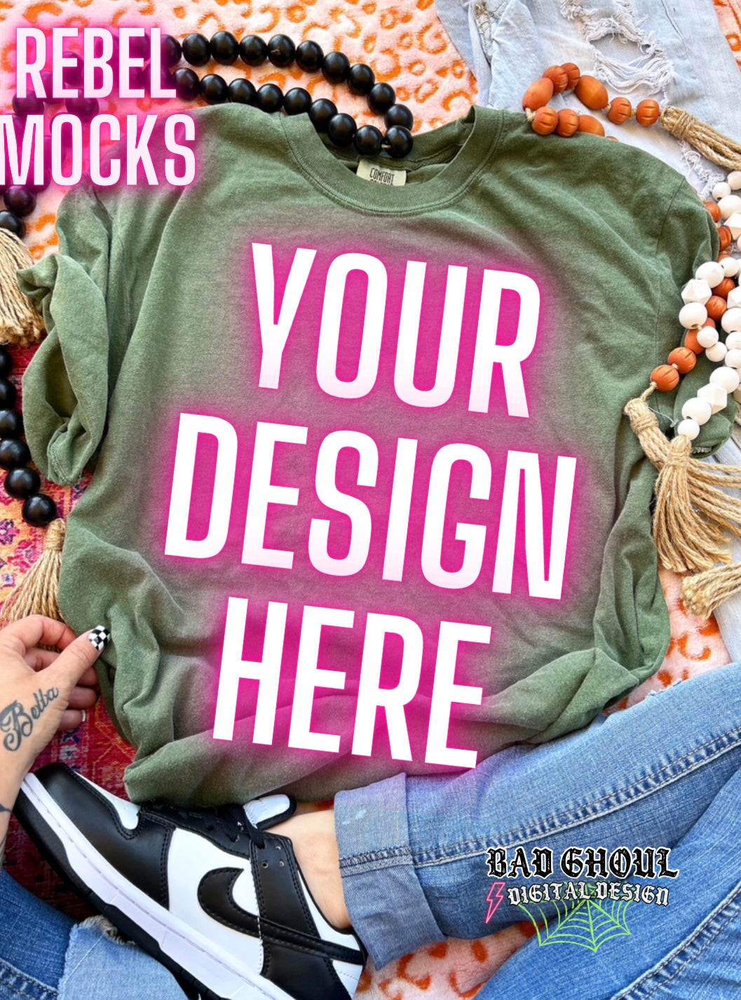 CC hemp Tee Boho Vibes TRENDING Flat Lay Mock up