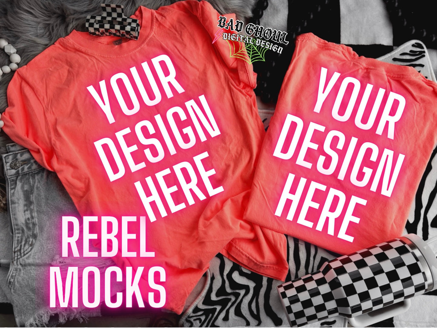 Neon Red Orange CC Front & Back TRENDING Flat Lay Mock up