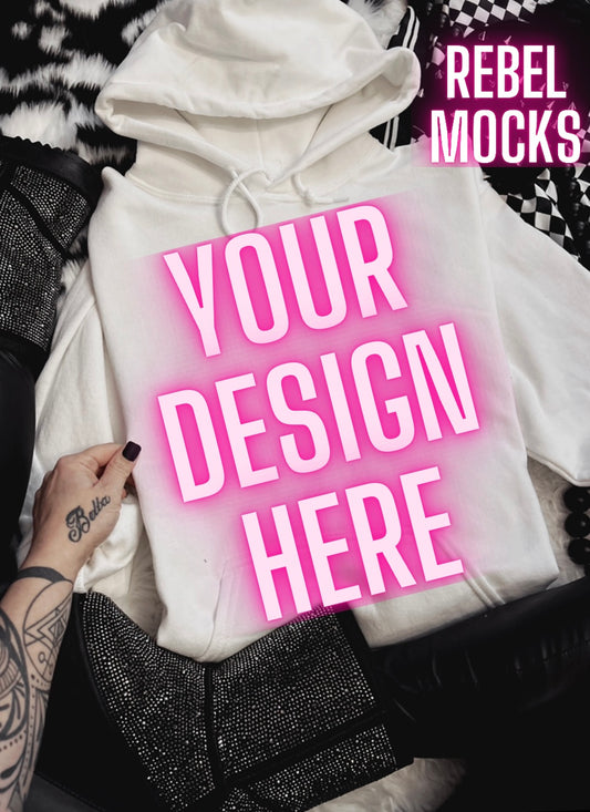 White Hoodie Flat Lay Mock Up TRENDING VIBES