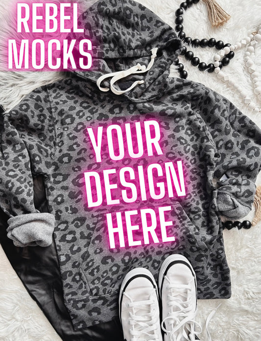 J America black Leopard Hoodie Flat Lay Mock Up TRENDING