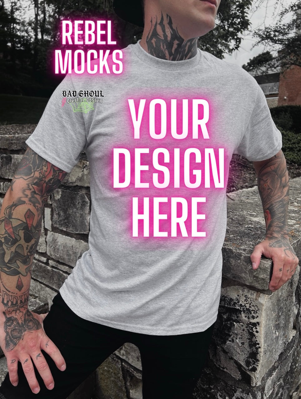 Men’s Ash Tee Model Mock up IRL Alternative Edgy