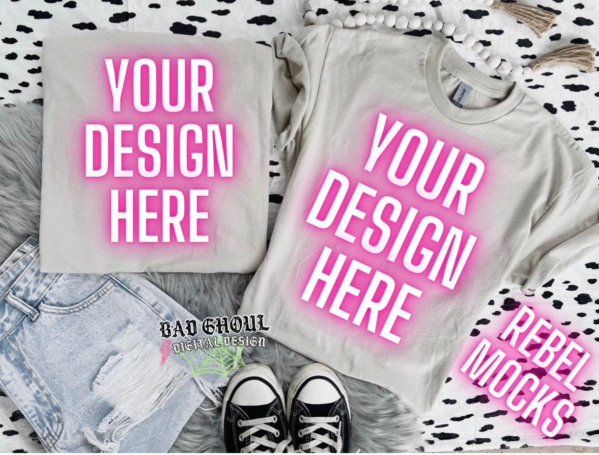 Gildan Sand Flat Lay Mock Up Neutral Vibes