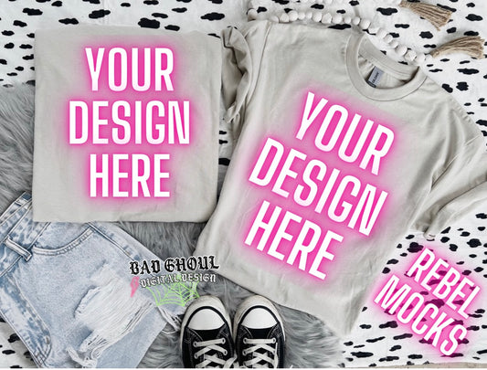 Gildan Sand Flat Lay Mock Up Neutral Vibes