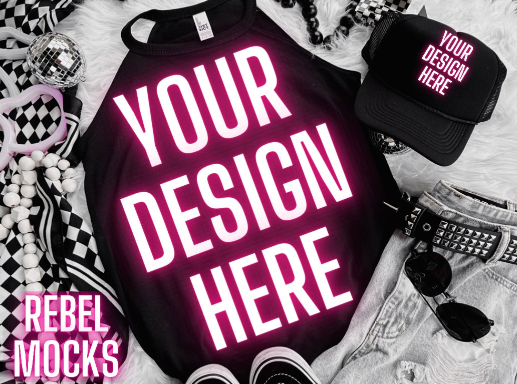 Black Alt Emo Grunge Goth Spooky Flat Lay Trending Mock Up
