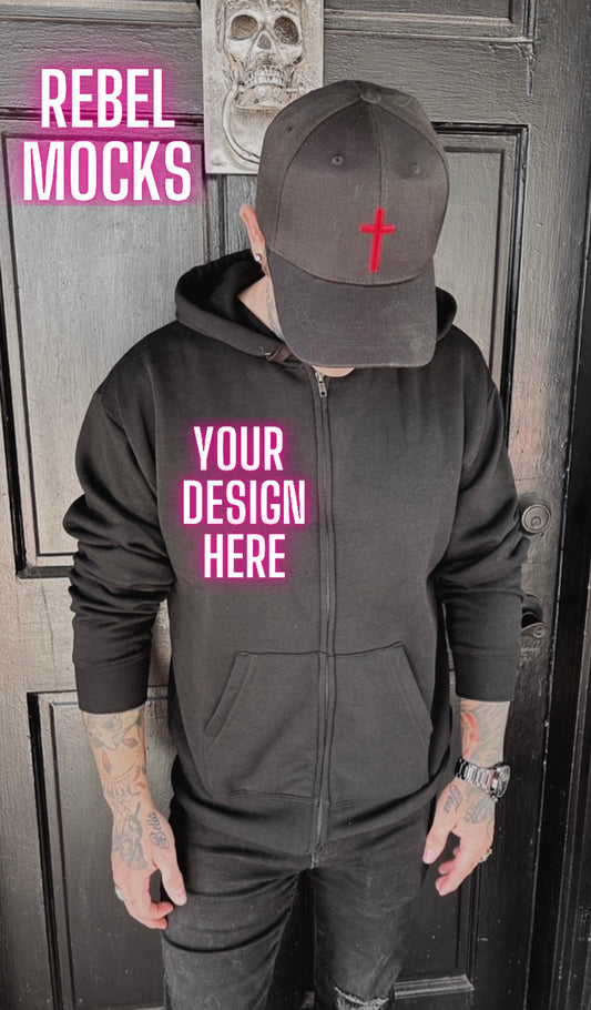 Mens Alt Style Black zip up Hoodie Model Mock Up