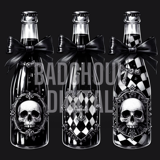 Coquette But Make IT Goth Black Bottles PNG Download sub and DTF friendly