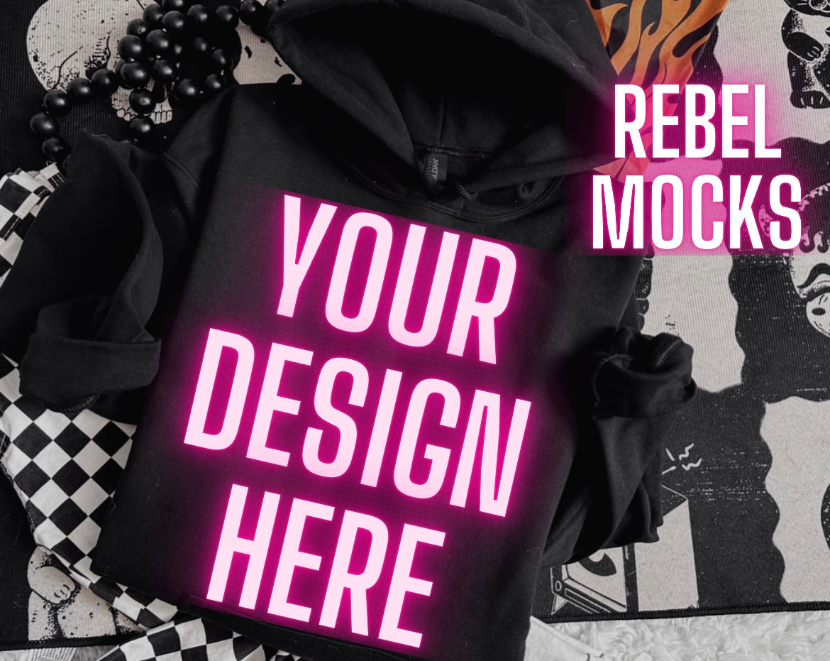 Black Hoodie Sweatshirt Edgy Alt Flat Lay Checkered Mock up