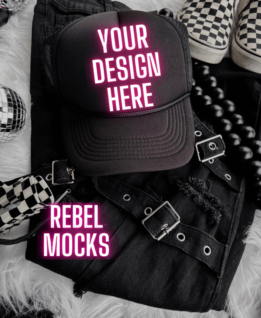 Hat Black Alt Emo Grunge Goth Spooky Flat Lay Trending Mock Up