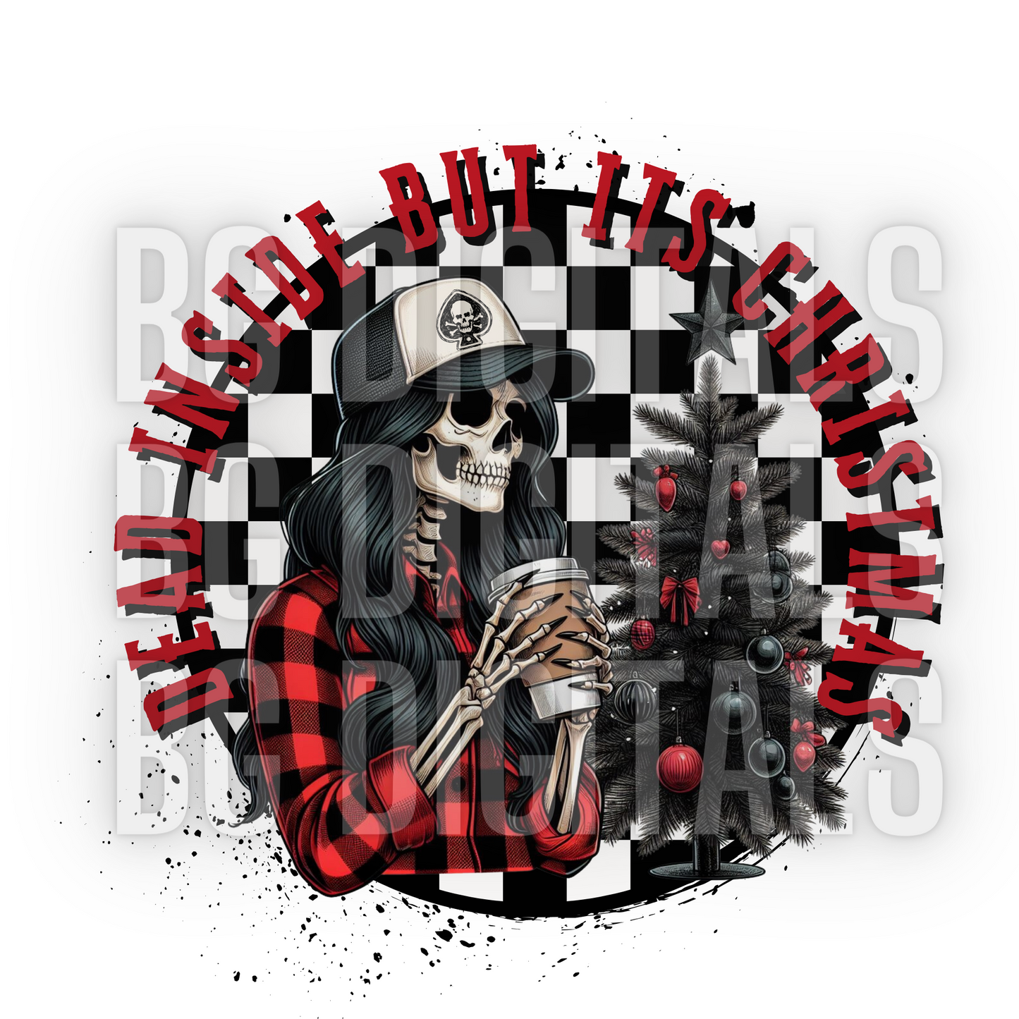 Sub Friendly Checkered Dead Inside But Its Christmas Skelly Girl PNG Download