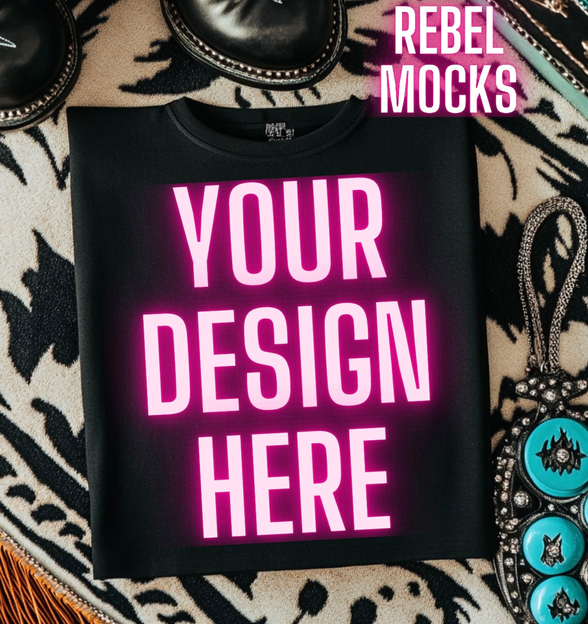 Black Tee Flat Lay Mock Up Boujee Western Yallternative