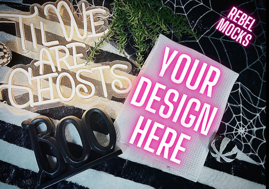 Spooky Tea Towel Flat Lay Mock Up TRENDING