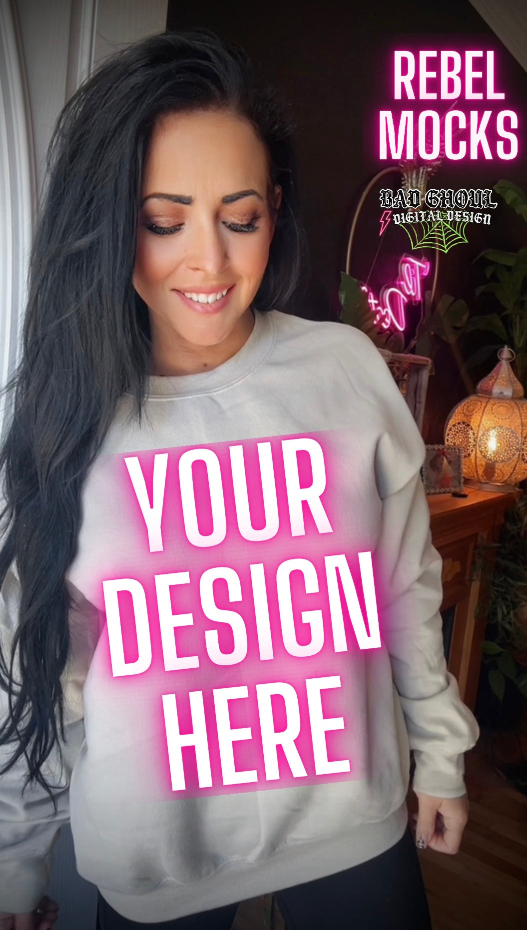 Sand Crew Neck Trendy Model Mock Up