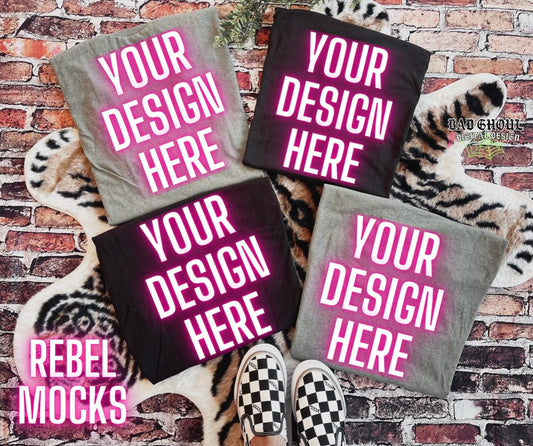 Collage Black & Heather Military Green Tee Flat Lay Mock Up