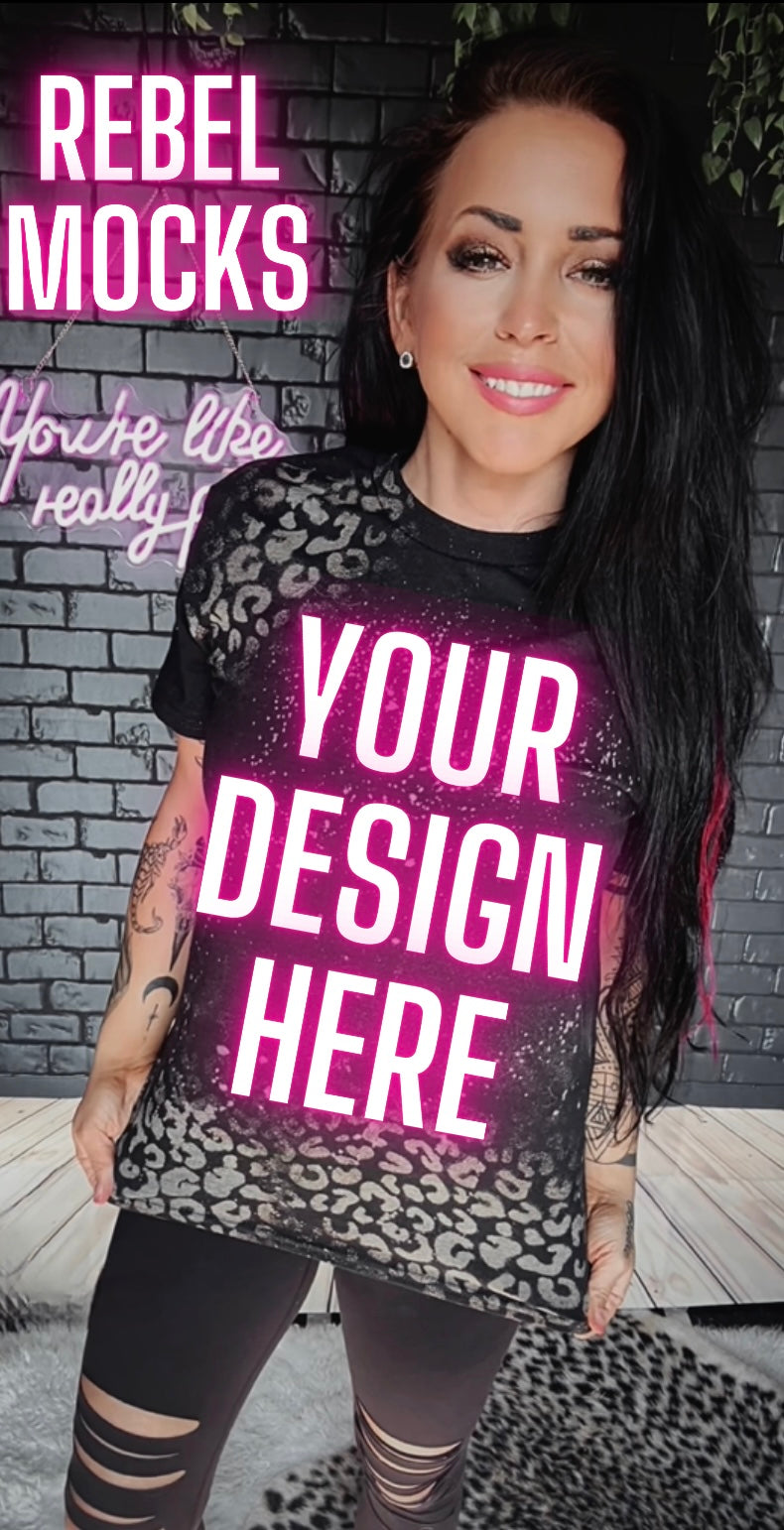 Black leopard Acid Wash Tee IRL Model Mock Up TRENDING VIBES