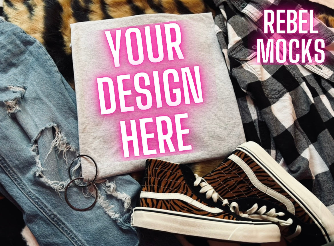 Ash Tee Mock Up Trendy Grungy Edgy Vibes Flat Lay Mock Up