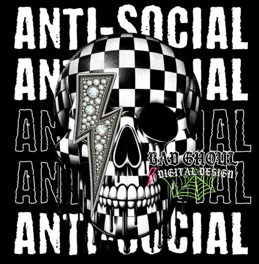 Faux Bling Anti Social skull PNG download