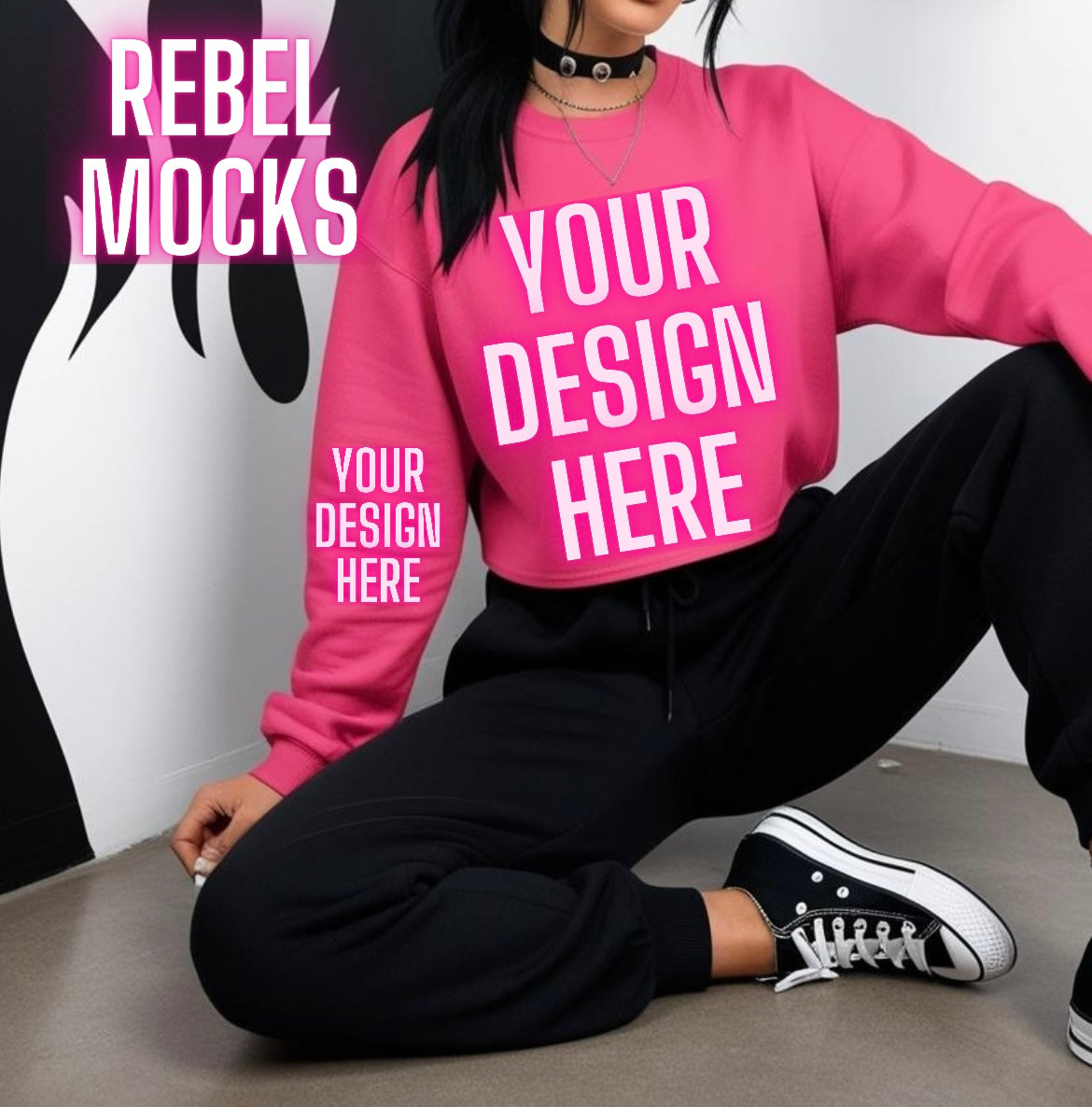 Neon Pink Sweat Set Sweatshirt & Jogger Edgy Trendy Model Mock Up